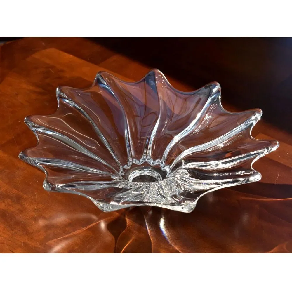 Clear Blown Glass Starburst Bowl - 12 Point Venetian Style - 10